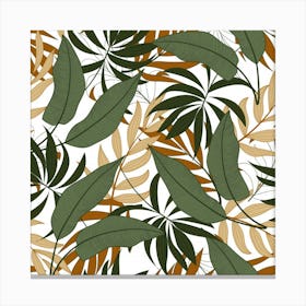 Botanical Seamless Tropical Pattern With Bright Green Yellow Plants Leaves Canvas Print