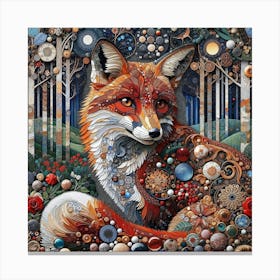 Red Fox in the Style of Collage-inspired Canvas Print