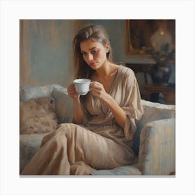 Woman With A Cup Of Coffee Canvas Print