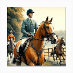 British Royal Prince On A Horse Ride Color Painting 1 Canvas Print