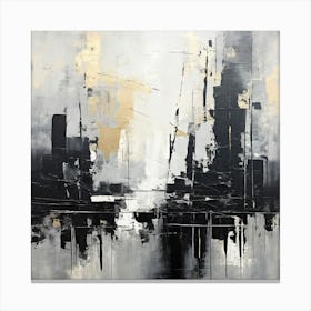 Abstract Cityscape, Create An Abstract Composition With Bold Black Brushstrokes On A Light Grey Canvas Emphasizing Canvas Print