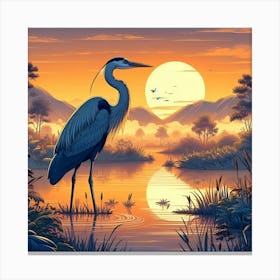 Heron At Sunset Canvas Print