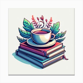 Illustration Of Books And Tea Canvas Print