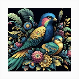 Parrots And Flowers Canvas Print