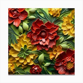 Flowers On A Green Background Canvas Print