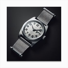 Silver Watch On A Black Background Canvas Print