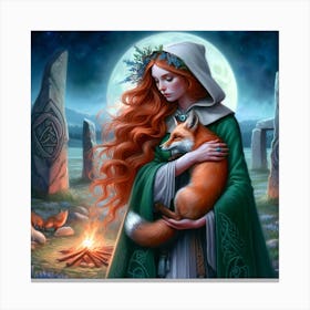 Irish Goddess With Fox Canvas Print