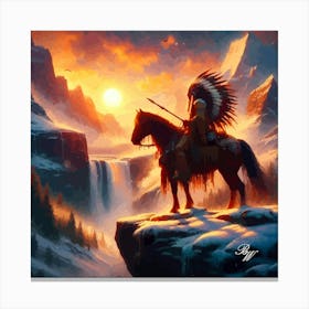 Native American Indian By Waterfall 3 Copy Canvas Print