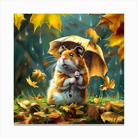 Hamster and Leaf Umbrella Canvas Print