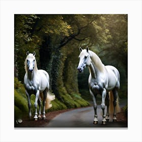 White Horses In The Forest 1 Canvas Print