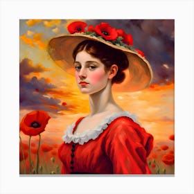 Woman in a field of poppies Flanders France Canvas Print