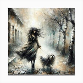 Woman Walking Her Dog Canvas Print