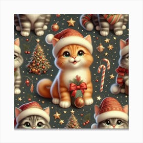 Christmas Kittens Seamless Pattern Canvas Print