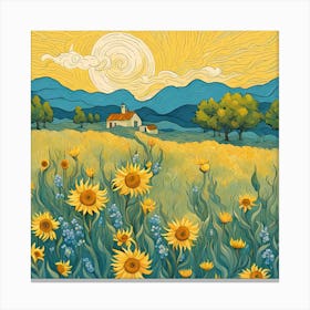 Sunflowers In The Field Landscape Canvas Print