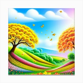 Colorful Trees And Flowers Canvas Print