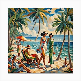 Sunny Day at the Beach Cubism Canvas Print