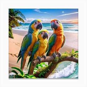 Parrots On The Beach Canvas Print