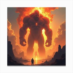 Towering Titan In A World Ablaze With Fiery Watercolor Tones 1 Canvas Print