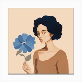 Illustration Of A Woman Holding A Blue Flower Canvas Print