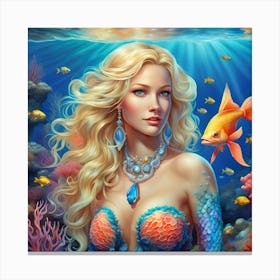 Beautiful Blonde Mermaid Painting Canvas Print