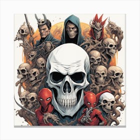 A Surreal Scene Unfolding Where A Skull A Ghoul And A Demon Enthralled With Bones Are Under The 626937676 Canvas Print