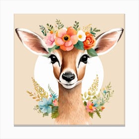 Floral Baby Antelope Nursery Illustration (38) Canvas Print
