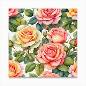 Watercolor Roses Seamless Pattern 1 Canvas Print