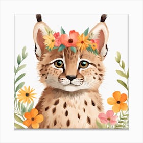Floral Baby Lynx Nursery Illustration (47) Canvas Print