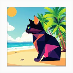 Cat On The Beach - Creative Illustration Canvas Print