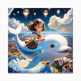 Little Girl Riding A Whale Canvas Print