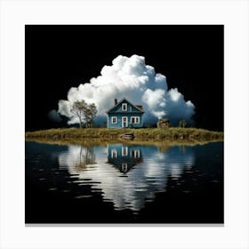 Firefly Black Background, Reflection, Old House, Cloud, Pond, Atmospheric, Serene, Mysterious, Moody (1) Canvas Print