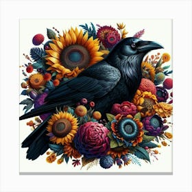 Crow And Sunflowers 2 Canvas Print