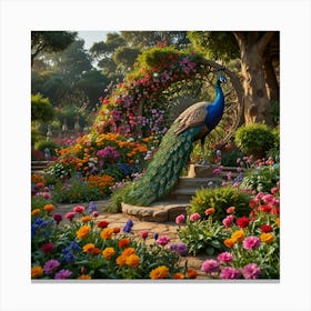 Peacock In The Garden Canvas Print