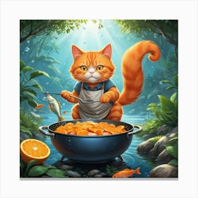 Albedobase Xl An Orange Cat Cooks A Fish In The Nature 0 Canvas Print