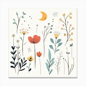 Cute Line Art Wildflowers 4 Canvas Print