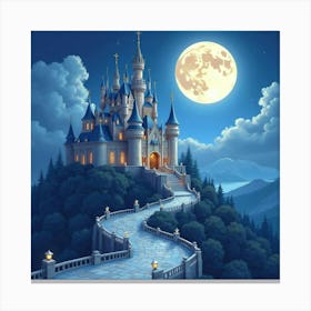 Diamond Tiara, Watercolor, Moonlit Castle 1 Canvas Print