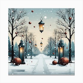 Christmas Lanterns In The Snow Canvas Print