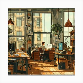 Office Interior Illustration 1 Canvas Print