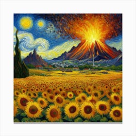 Van Gogh Painted A Sunflower Field In The Middle Of A Volcanic Eruption 1 Canvas Print