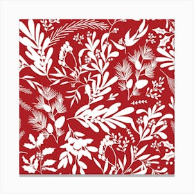 Christmas Botanical Leaves - Red White Canvas Print