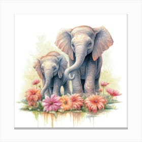 Baby Elephants With Flowers Toile