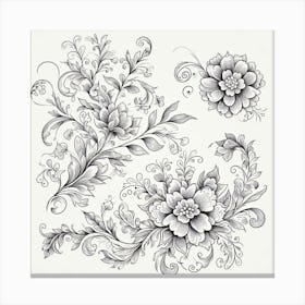 Floral Design In Black And White 1 Canvas Print