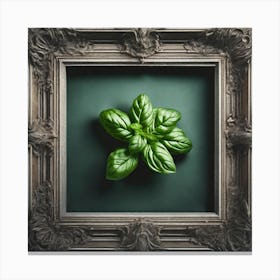 Green Basil In A Frame Canvas Print