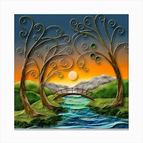 Highly detailed digital painting with sunset landscape design 10 Canvas Print