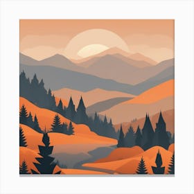 Misty mountains background in orange tone 24 Canvas Print