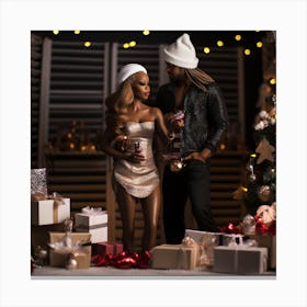 Realistic Black Couple Christmas Stylish Deep In4 Canvas Print