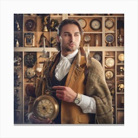 Man With A Clock Canvas Print