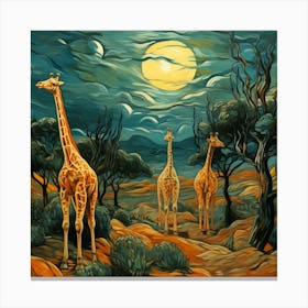 Giraffes At Night Canvas Print