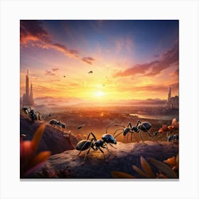 Ants Coordinate In A Bustling Colony Scene Minute Details Accentuating Their Cooperation Under The (3) Canvas Print