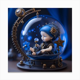 Baby In A Glass Ball newborn steampunk snow globe Blue Canvas Print
